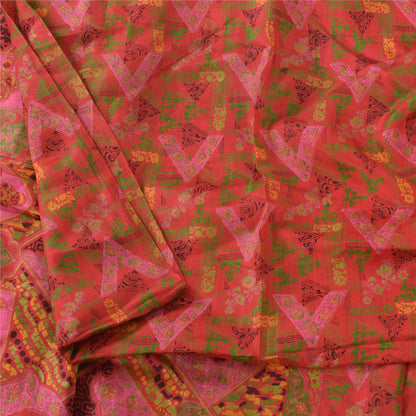 Sanskriti Vintage Sarees Zari Border Pure Silk Printed Sari 6+yd Craft Sustainable Fabric