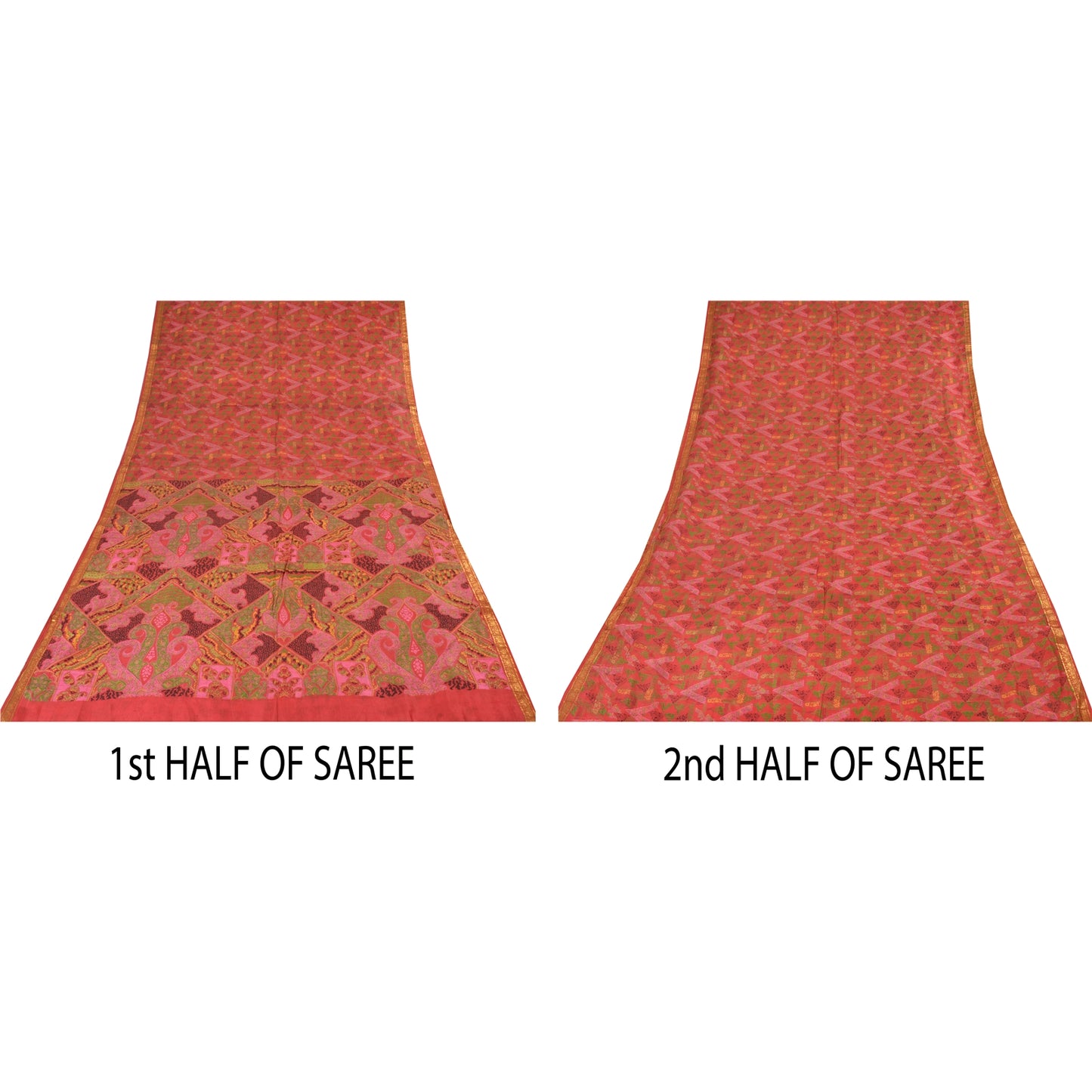 Sanskriti Vintage Sarees Zari Border Pure Silk Printed Sari 6+yd Craft Sustainable Fabric