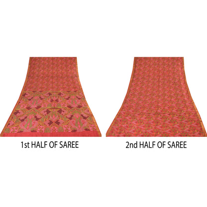 Sanskriti Vintage Sarees Zari Border Pure Silk Printed Sari 6+yd Craft Sustainable Fabric