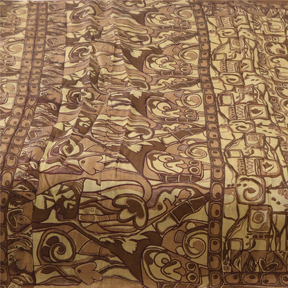 Sanskriti Vintage Sarees Shades Of Brown Pure Silk Print Sari 6+yd Craft Sustainable Fabric