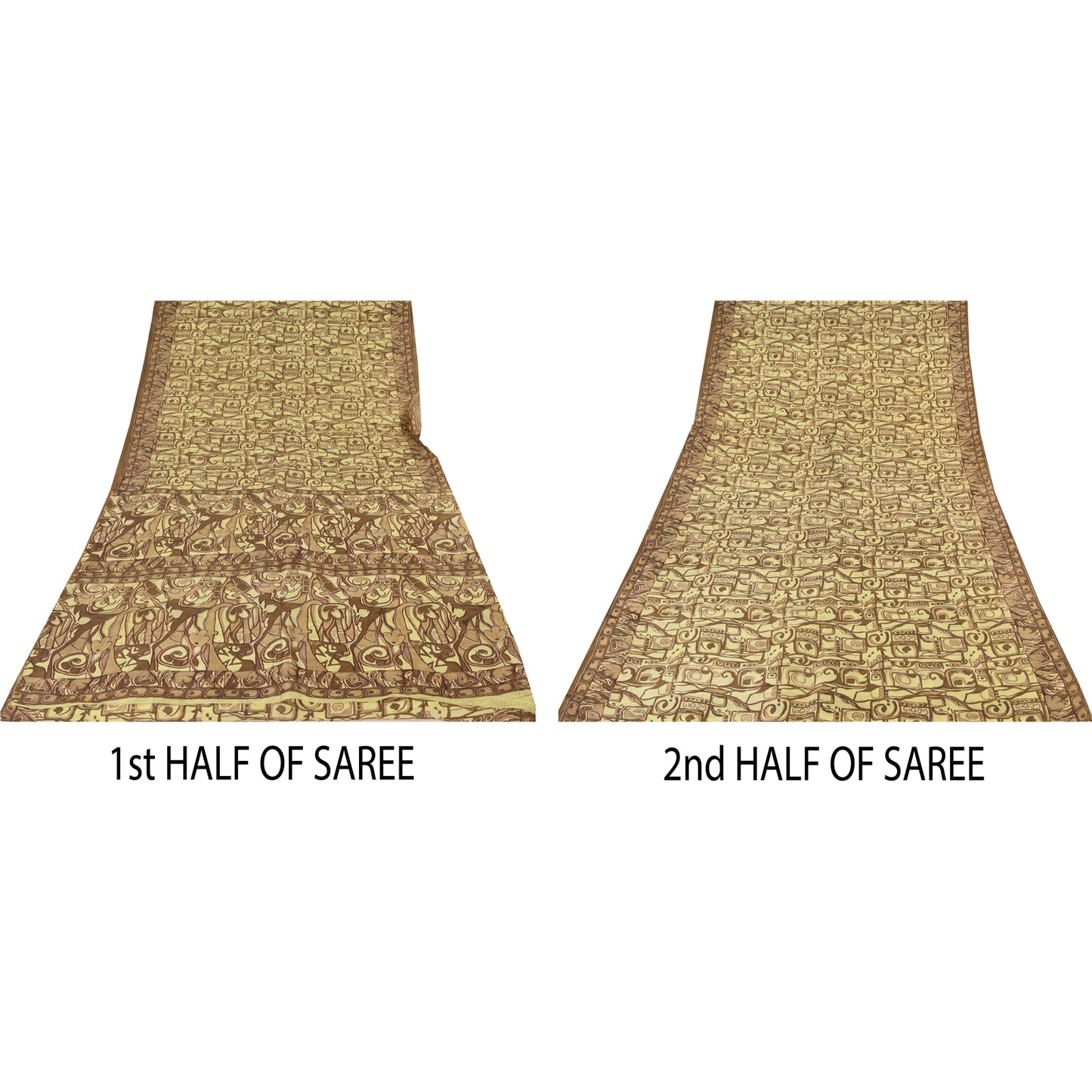 Sanskriti Vintage Sarees Shades Of Brown Pure Silk Print Sari 6+yd Craft Sustainable Fabric