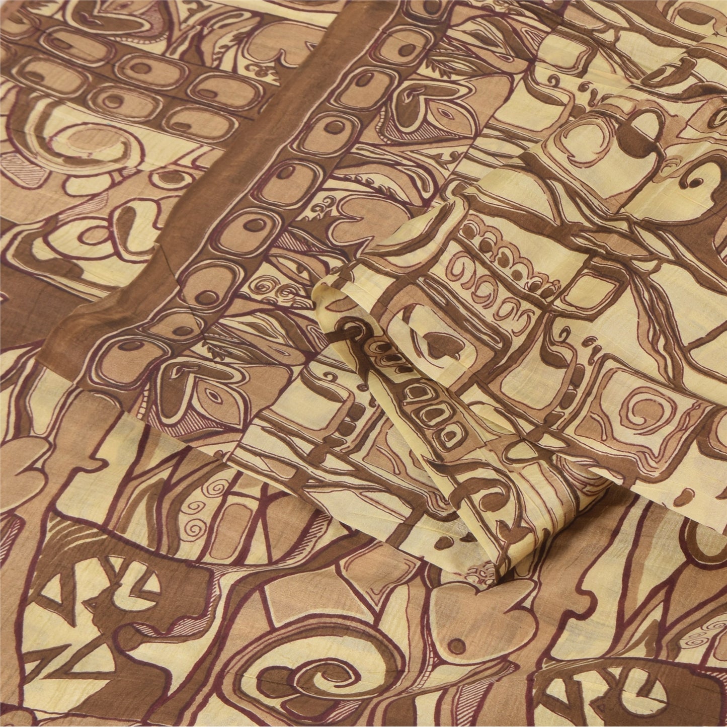 Sanskriti Vintage Sarees Shades Of Brown Pure Silk Print Sari 6+yd Craft Sustainable Fabric