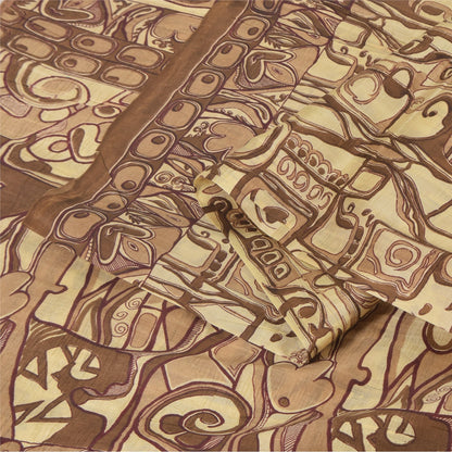 Sanskriti Vintage Sarees Shades Of Brown Pure Silk Print Sari 6+yd Craft Sustainable Fabric