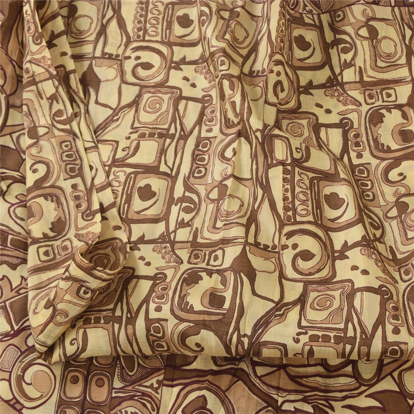 Sanskriti Vintage Sarees Shades Of Brown Pure Silk Print Sari 6+yd Craft Sustainable Fabric