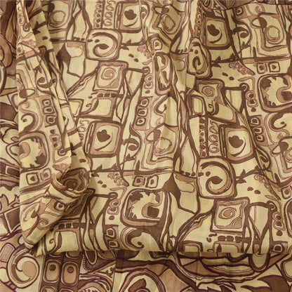 Sanskriti Vintage Sarees Shades Of Brown Pure Silk Print Sari 6+yd Craft Sustainable Fabric