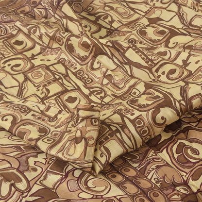 Sanskriti Vintage Sarees Shades Of Brown Pure Silk Print Sari 6+yd Craft Sustainable Fabric