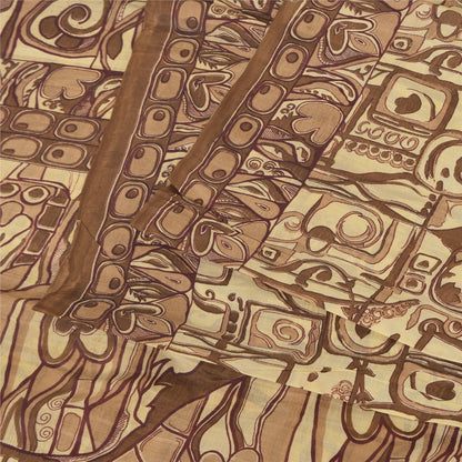 Sanskriti Vintage Sarees Shades Of Brown Pure Silk Print Sari 6+yd Craft Sustainable Fabric