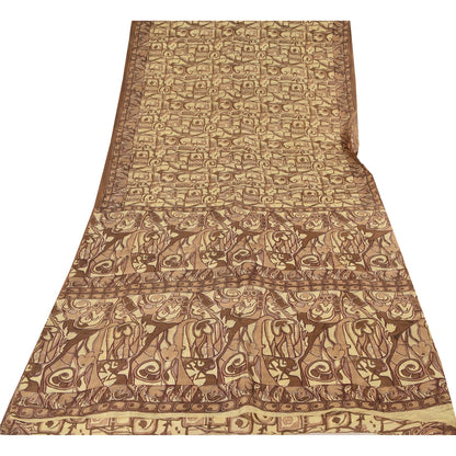 Sanskriti Vintage Sarees Shades Of Brown Pure Silk Print Sari 6+yd Craft Sustainable Fabric