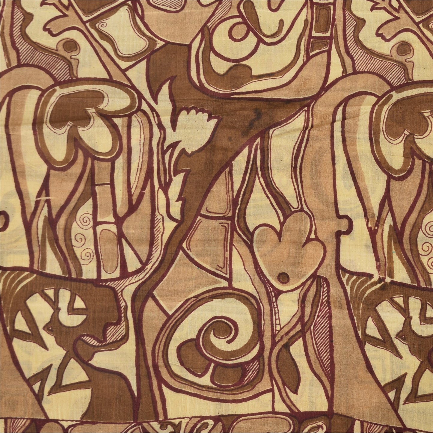 Sanskriti Vintage Sarees Shades Of Brown Pure Silk Print Sari 6+yd Craft Sustainable Fabric