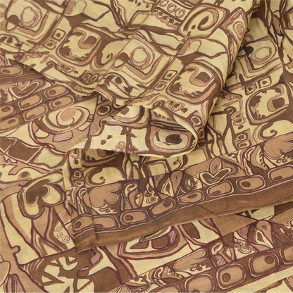 Sanskriti Vintage Sarees Shades Of Brown Pure Silk Print Sari 6+yd Craft Sustainable Fabric