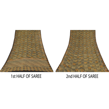 Sanskriti Vintage Sarees Grøn Indisk Ren Silke Trykt Sari 6+ yard Håndværk Bæredygtigt Stoff