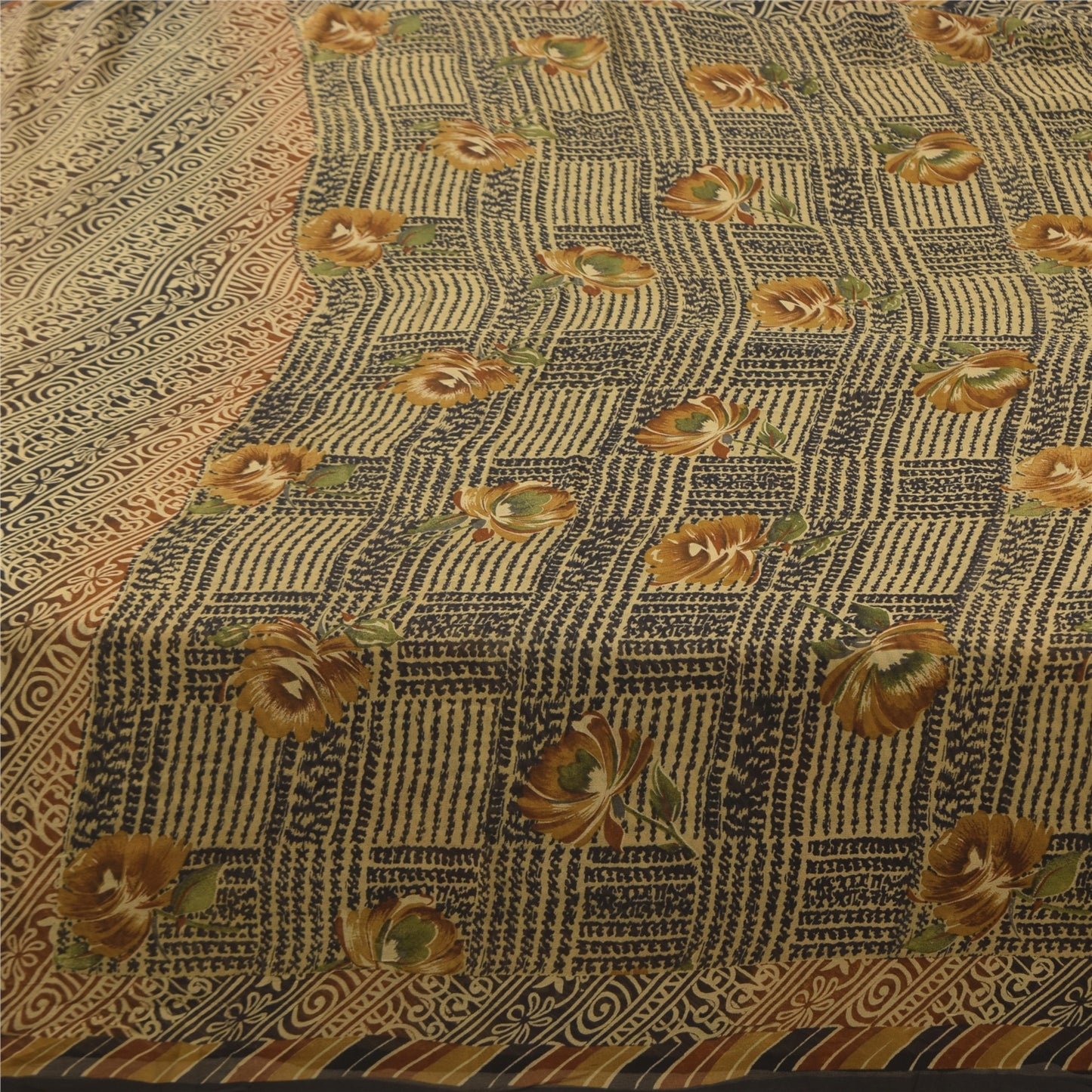 Sanskriti Vintage Sarees Grøn Indisk Ren Silke Trykt Sari 6+ yard Håndværk Bæredygtigt Stoff