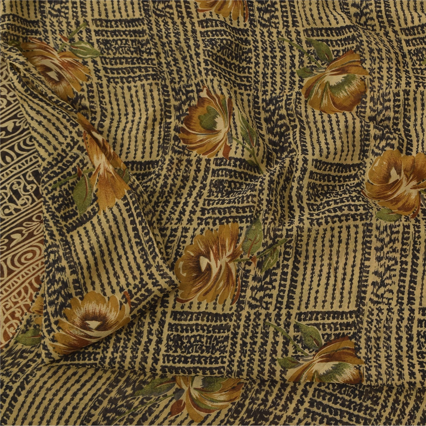 Sanskriti Vintage Sarees Grøn Indisk Ren Silke Trykt Sari 6+ yard Håndværk Bæredygtigt Stoff