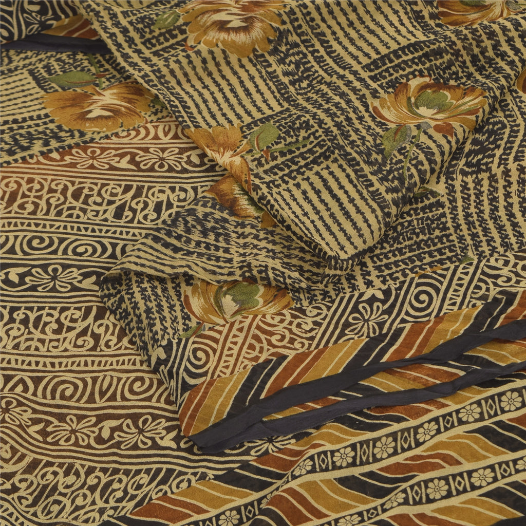 Sanskriti Vintage Sarees Grøn Indisk Ren Silke Trykt Sari 6+ yard Håndværk Bæredygtigt Stoff