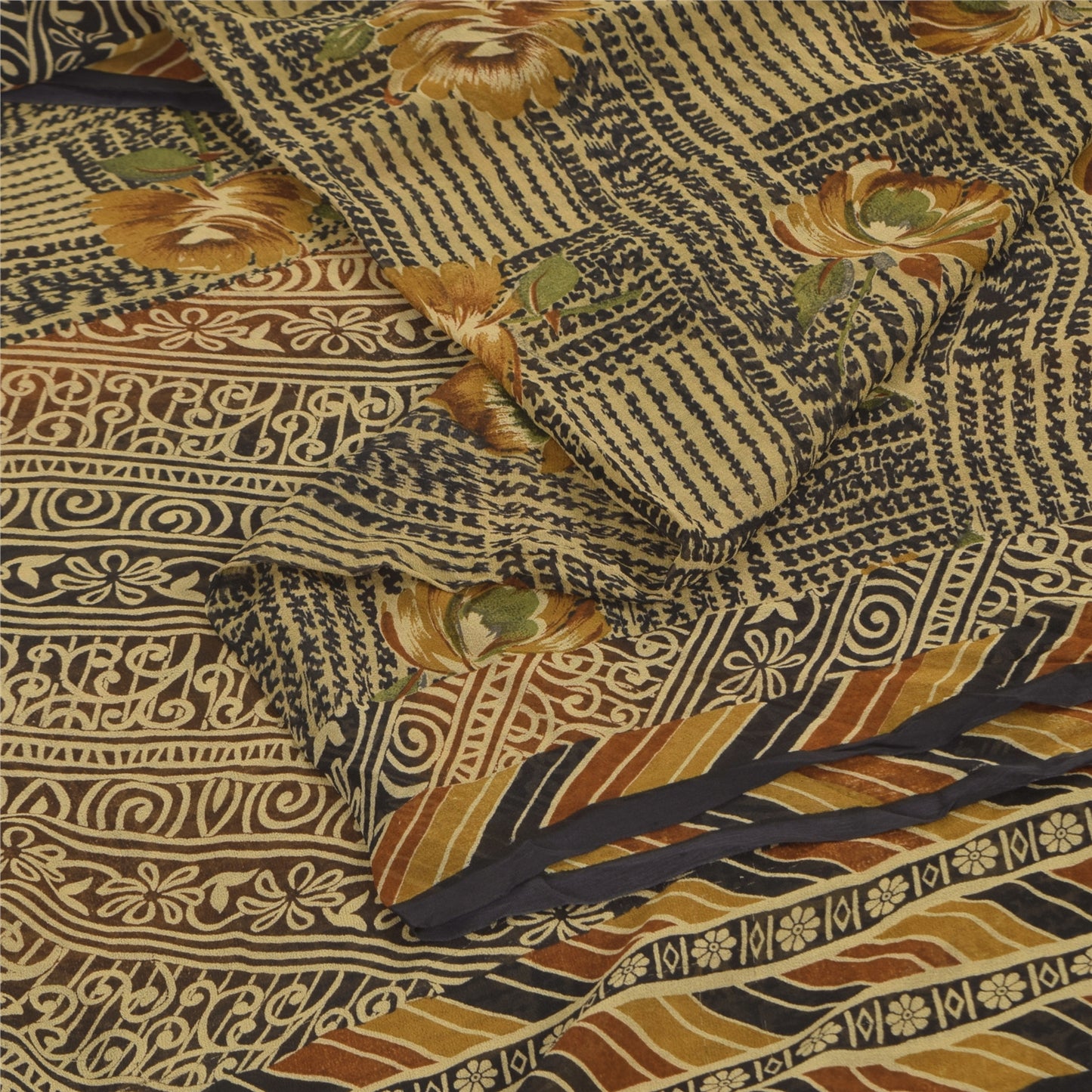 Sanskriti Vintage Sarees Grøn Indisk Ren Silke Trykt Sari 6+ yard Håndværk Bæredygtigt Stoff