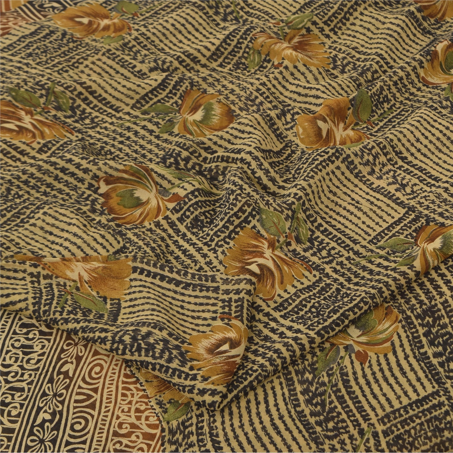 Sanskriti Vintage Sarees Grøn Indisk Ren Silke Trykt Sari 6+ yard Håndværk Bæredygtigt Stoff