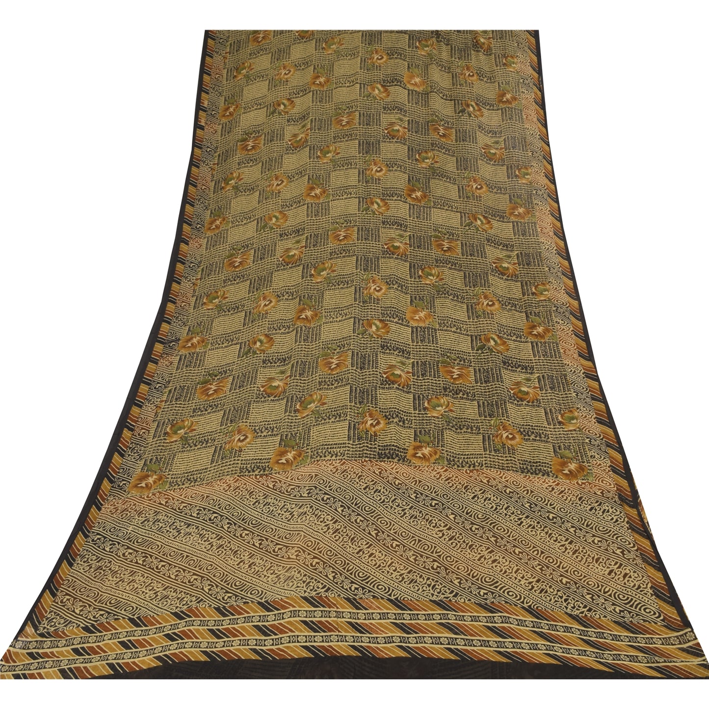 Sanskriti Vintage Sarees Grøn Indisk Ren Silke Trykt Sari 6+ yard Håndværk Bæredygtigt Stoff