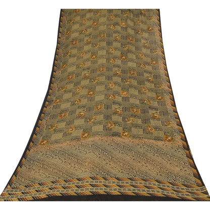 Sanskriti Vintage Sarees Grøn Indisk Ren Silke Trykt Sari 6+ yard Håndværk Bæredygtigt Stoff