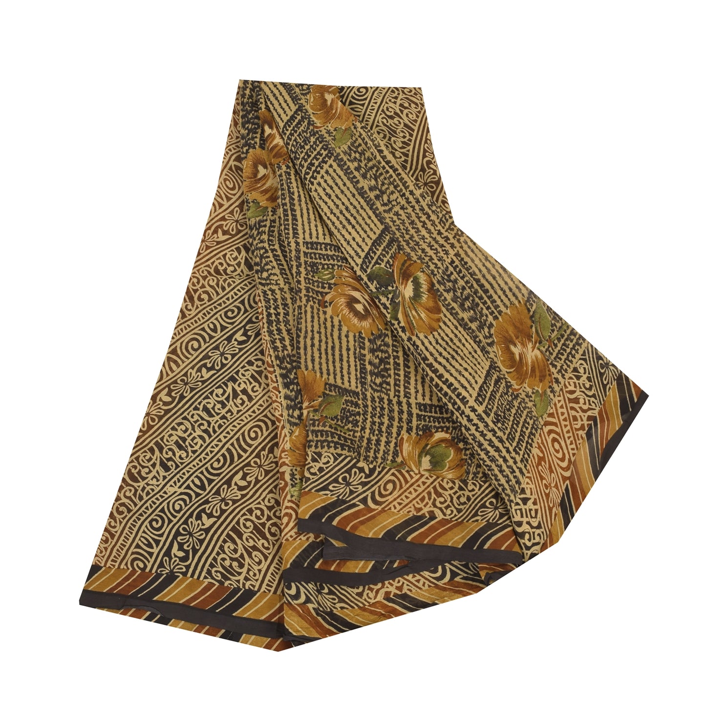 Sanskriti Vintage Sarees Grøn Indisk Ren Silke Trykt Sari 6+ yard Håndværk Bæredygtigt Stoff