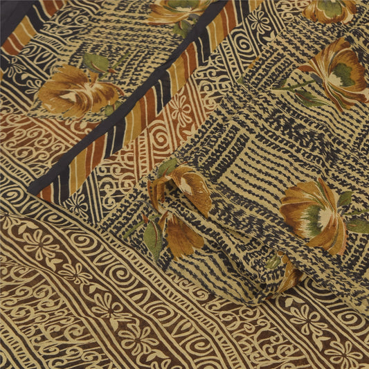 Sanskriti Vintage Sarees Green Indian Pure Silk Printed Sari 6+yd Craft Sustainable Fabric