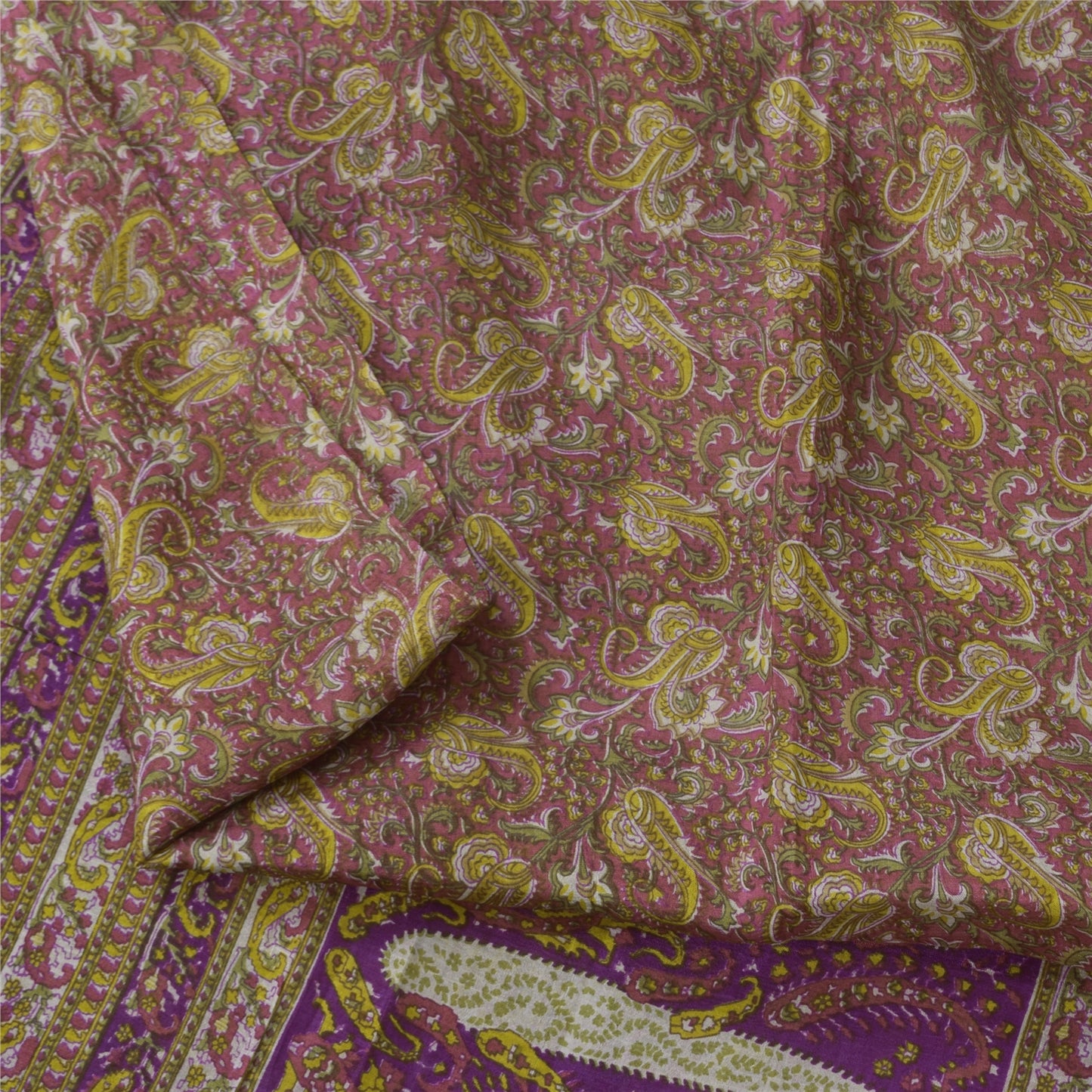 Sanskriti Vintage Sarees Purple Indian Pure Silk Printed Sari 5+yd Craft Sustainable Fabric