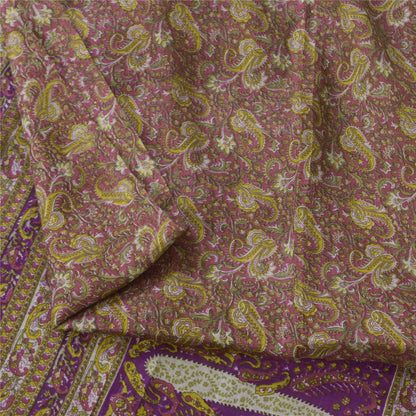 Sanskriti Vintage Sarees Purple Indian Pure Silk Printed Sari 5+yd Craft Sustainable Fabric