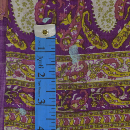 Sanskriti Vintage Sarees Purple Indian Pure Silk Printed Sari 5+yd Craft Sustainable Fabric