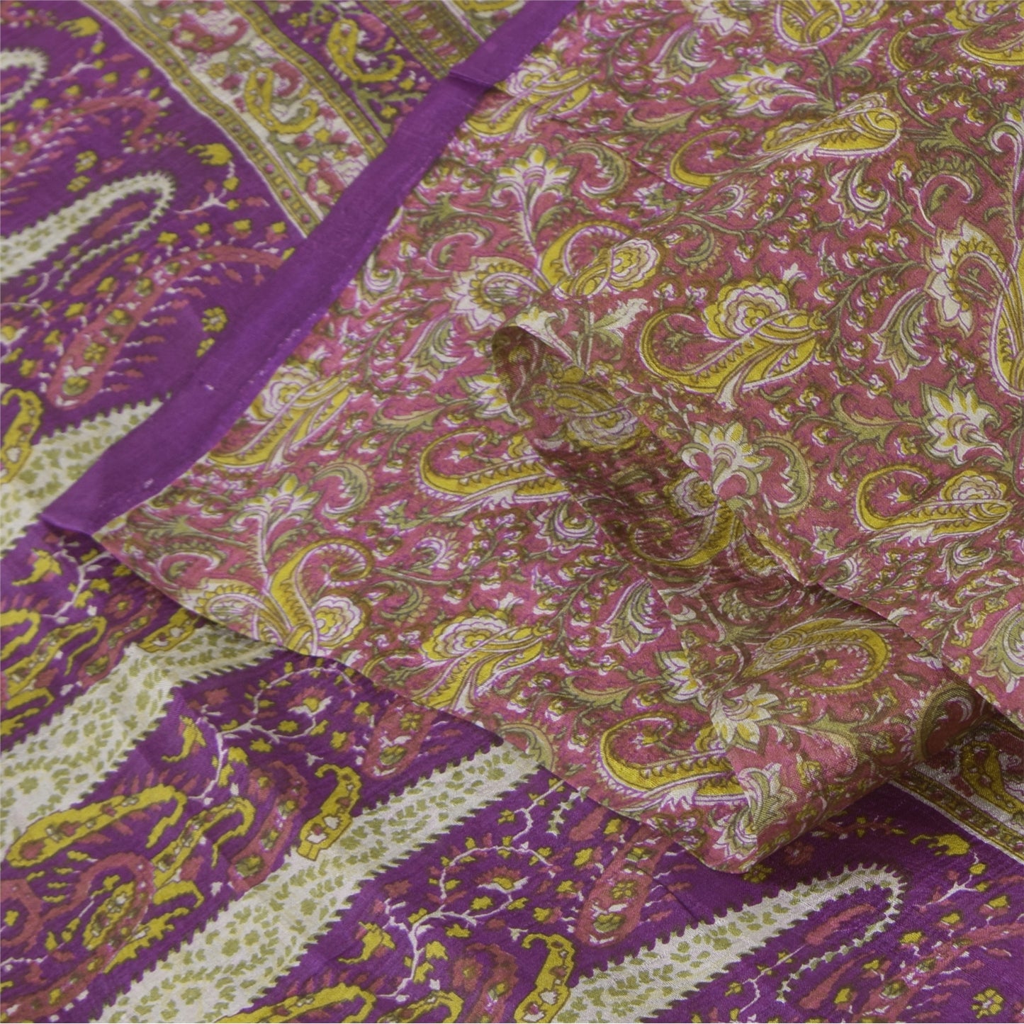 Sanskriti Vintage Sarees Purple Indian Pure Silk Printed Sari 5+yd Craft Sustainable Fabric