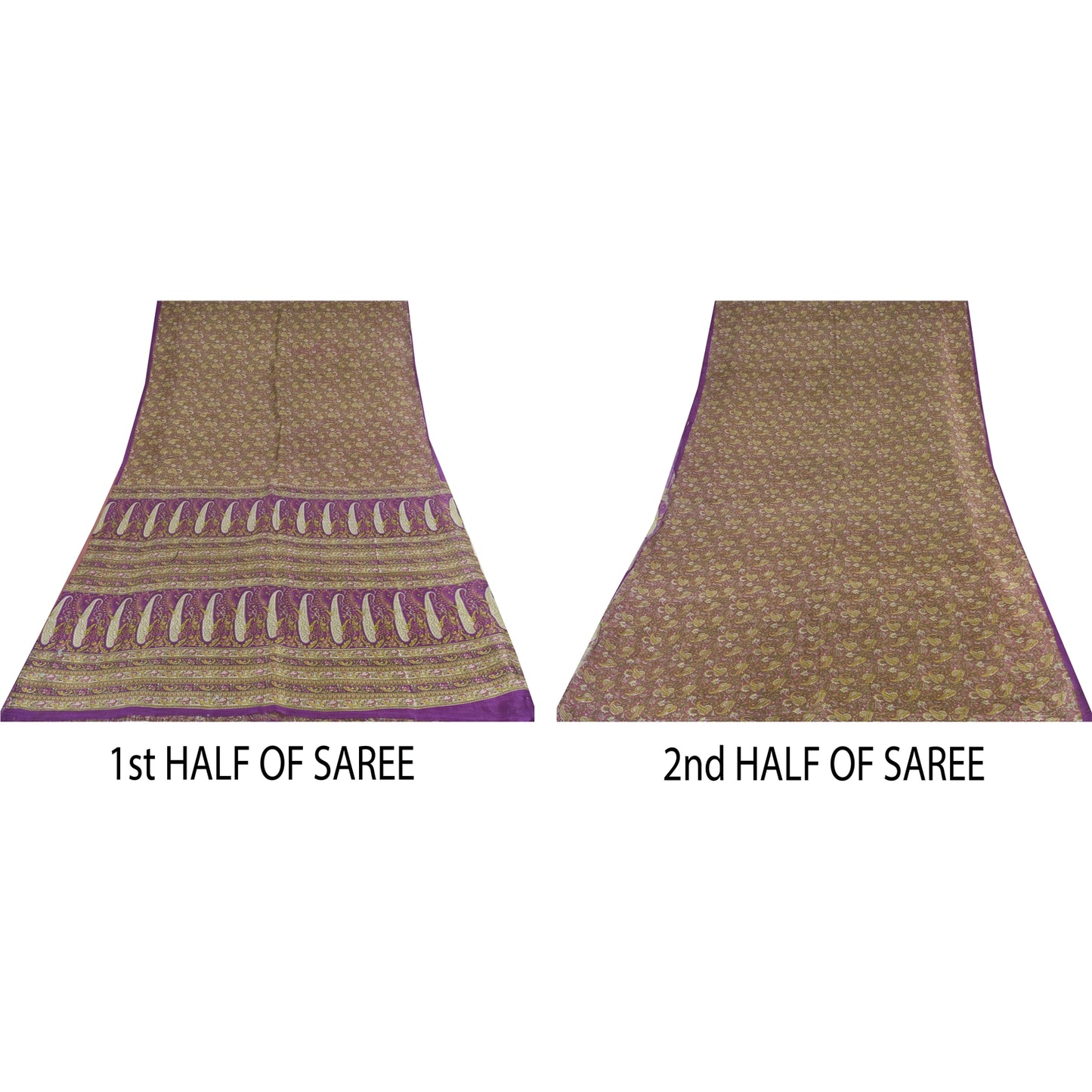 Sanskriti Vintage Sarees Purple Indian Pure Silk Printed Sari 5+yd Craft Sustainable Fabric
