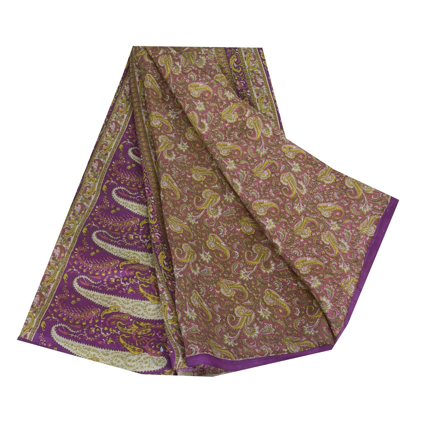 Sanskriti Vintage Sarees Purple Indian Pure Silk Printed Sari 5+yd Craft Sustainable Fabric