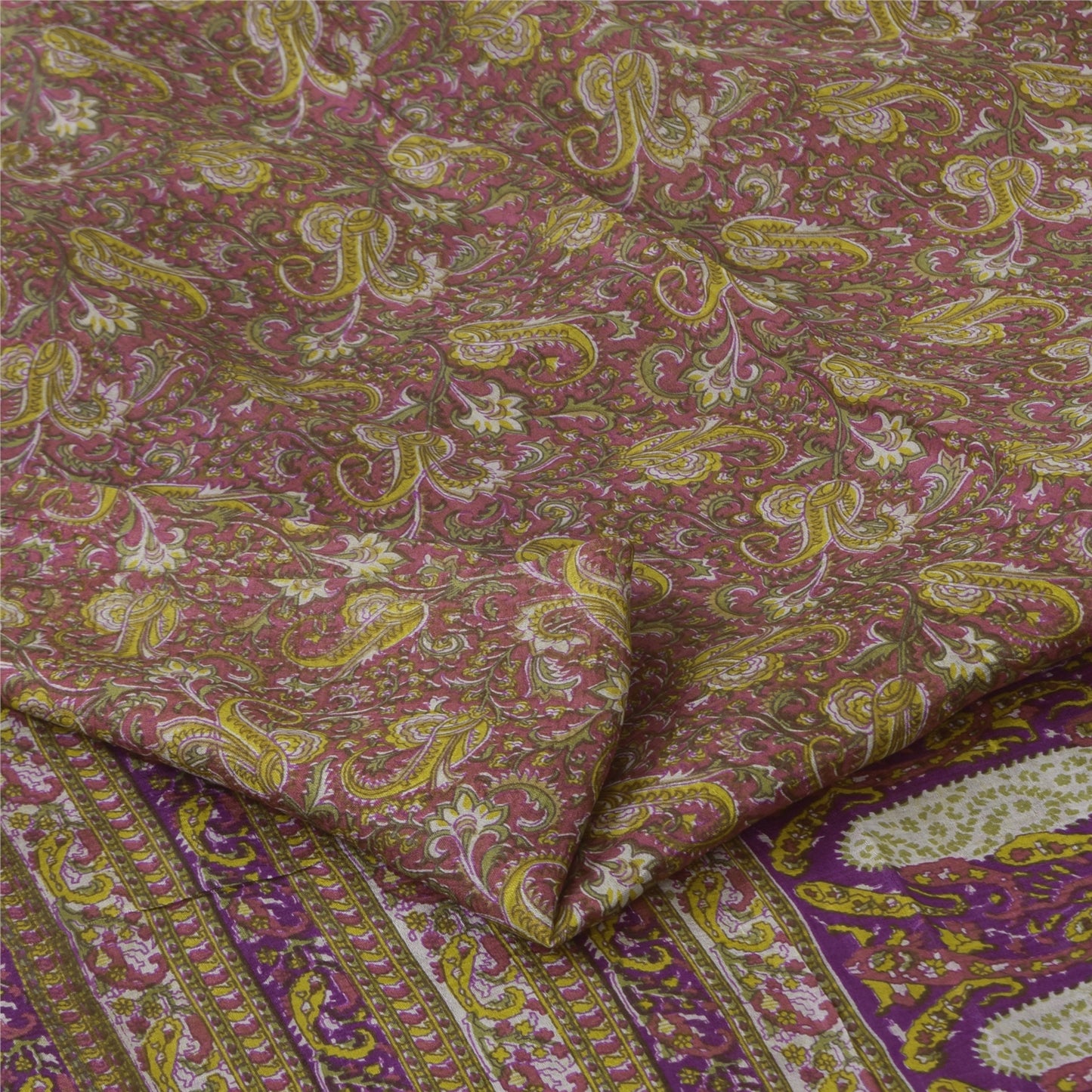 Sanskriti Vintage Sarees Purple Indian Pure Silk Printed Sari 5+yd Craft Sustainable Fabric