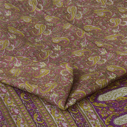 Sanskriti Vintage Sarees Purple Indian Pure Silk Printed Sari 5+yd Craft Sustainable Fabric
