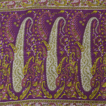 Sanskriti Vintage Sarees Purple Indian Pure Silk Printed Sari 5+yd Craft Sustainable Fabric