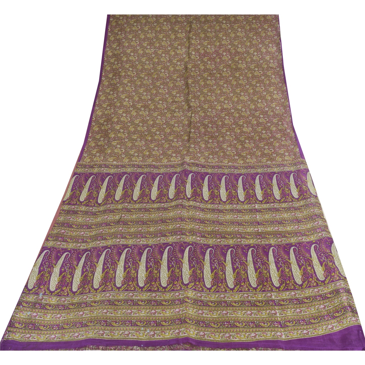 Sanskriti Vintage Sarees Purple Indian Pure Silk Printed Sari 5+yd Craft Sustainable Fabric