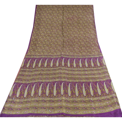 Sanskriti Vintage Sarees Purple Indian Pure Silk Printed Sari 5+yd Craft Sustainable Fabric