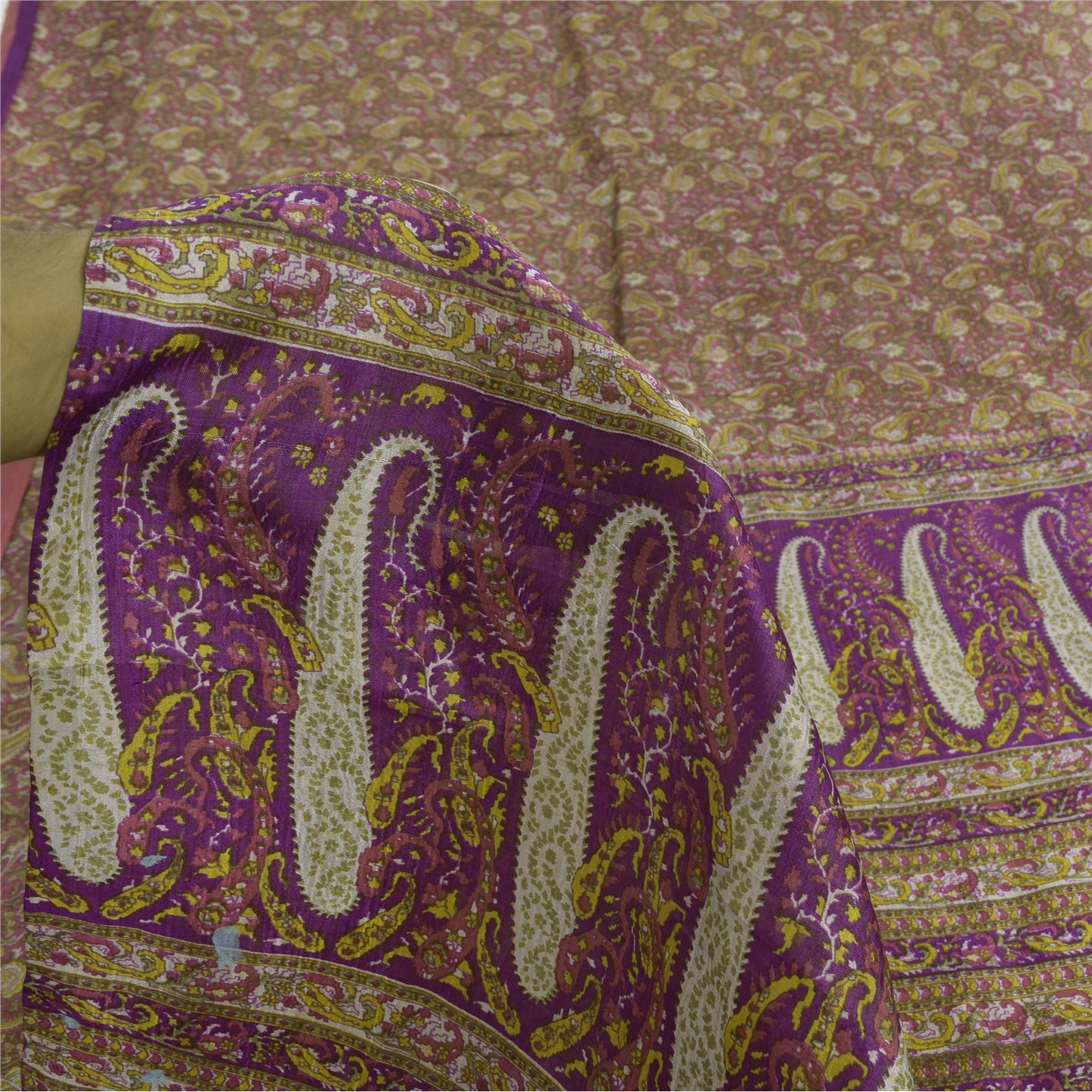 Sanskriti Vintage Sarees Purple Indian Pure Silk Printed Sari 5+yd Craft Sustainable Fabric