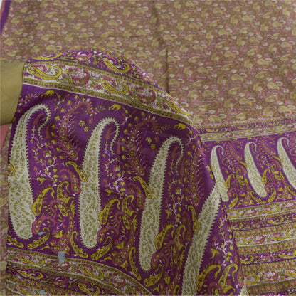 Sanskriti Vintage Sarees Purple Indian Pure Silk Printed Sari 5+yd Craft Sustainable Fabric