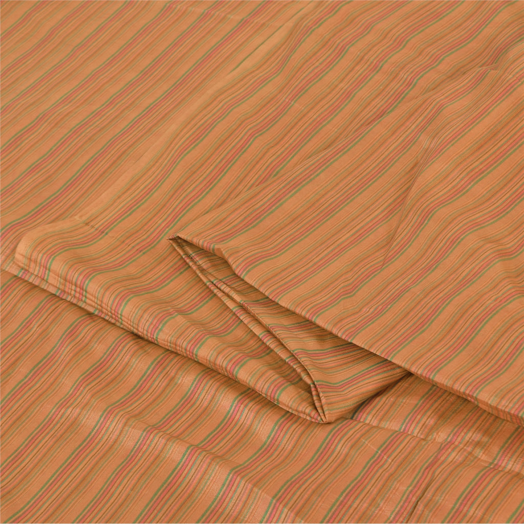 Sanskriti Vintage Sarees Brown 100% Pure Silk Printed Sari 5+yd Craft Sustainable Fabric