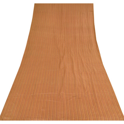 Sanskriti Vintage Sarees Brown 100% Pure Silk Printed Sari 5+yd Craft Sustainable Fabric