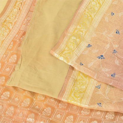 Sanskriti Vintage Sarees Pink Pure Silk Print Brocade Woven Sari 6+yd Fabric