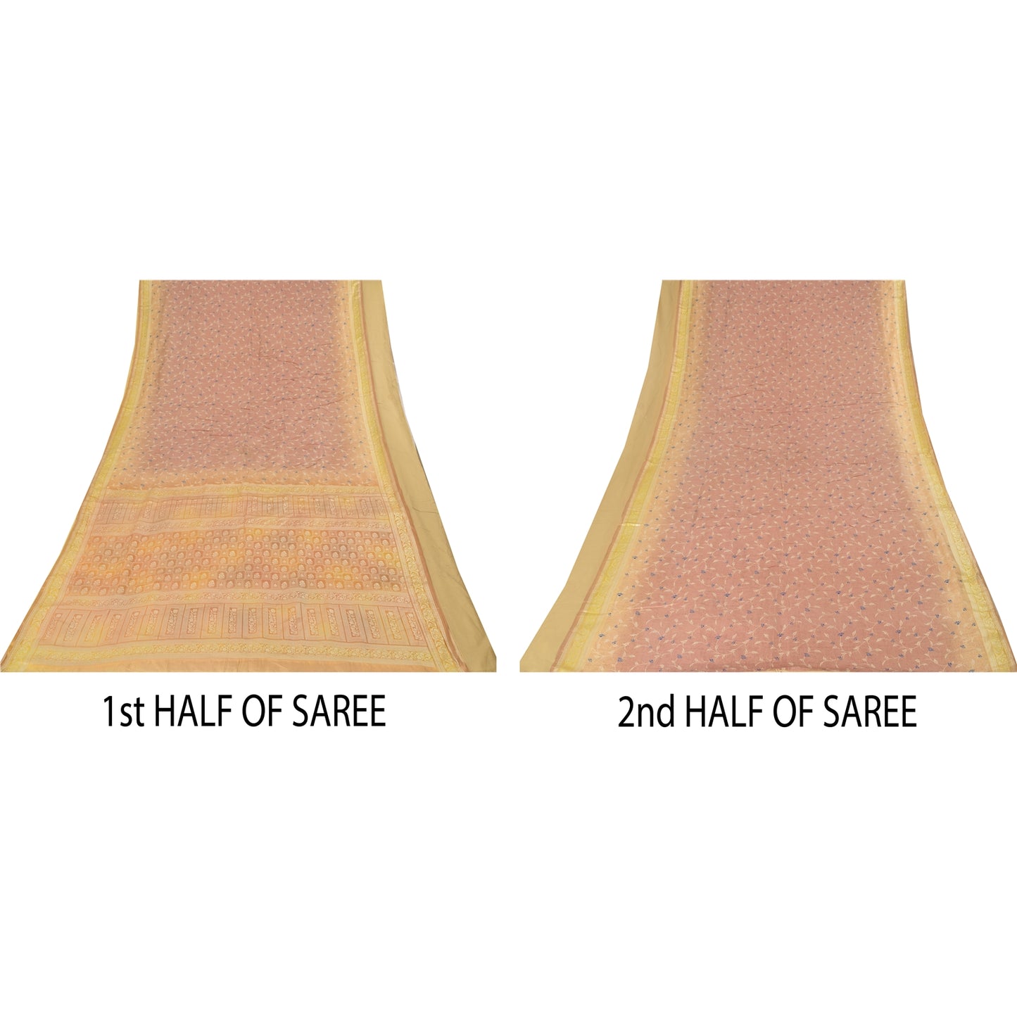 Sanskriti Vintage Sarees Pink Pure Silk Print Brocade Woven Sari 6+yd Fabric