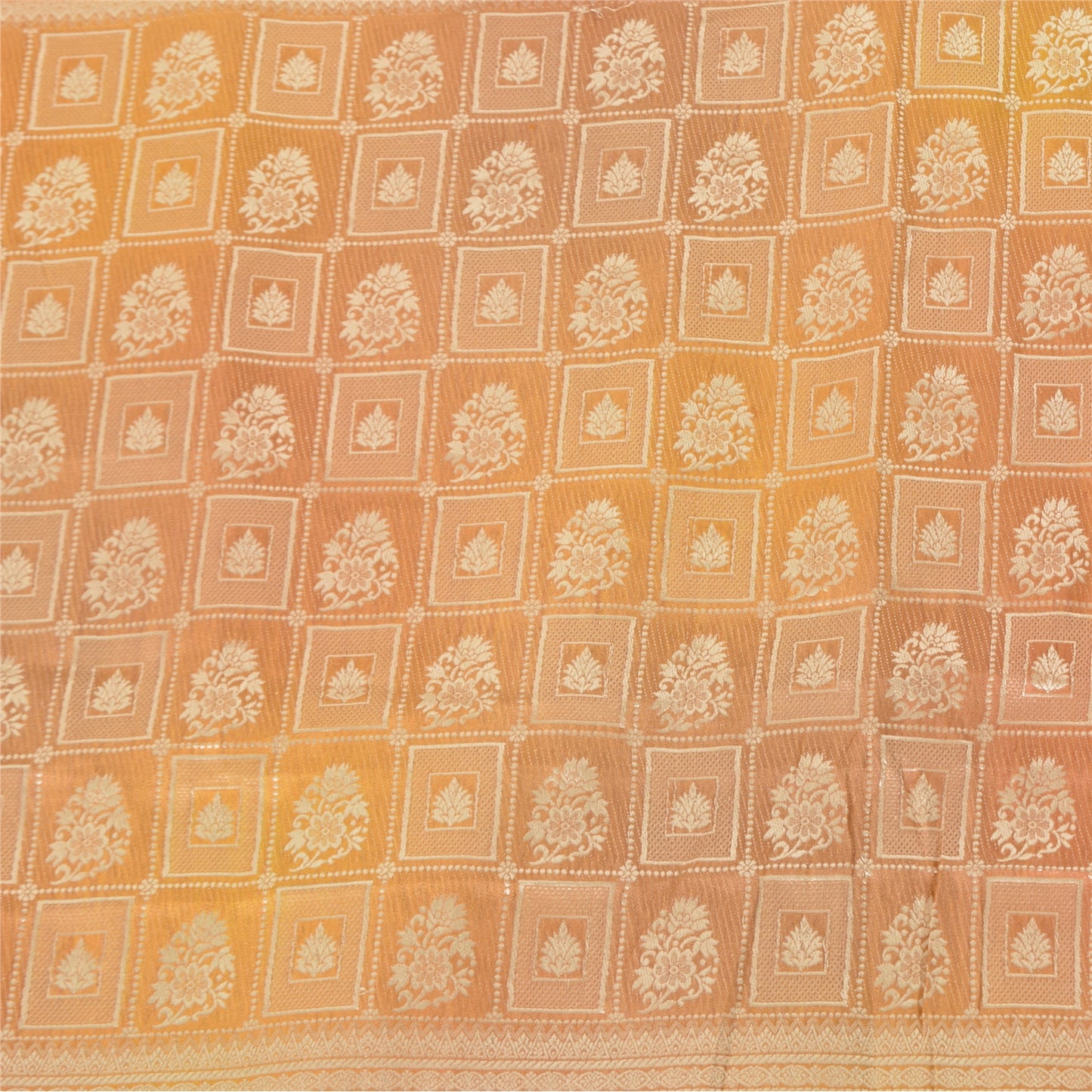 Sanskriti Vintage Sarees Pink Pure Silk Print Brocade Woven Sari 6+yd Fabric