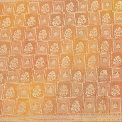 Sanskriti Vintage Sarees Pink Pure Silk Print Brocade Woven Sari 6+yd Fabric