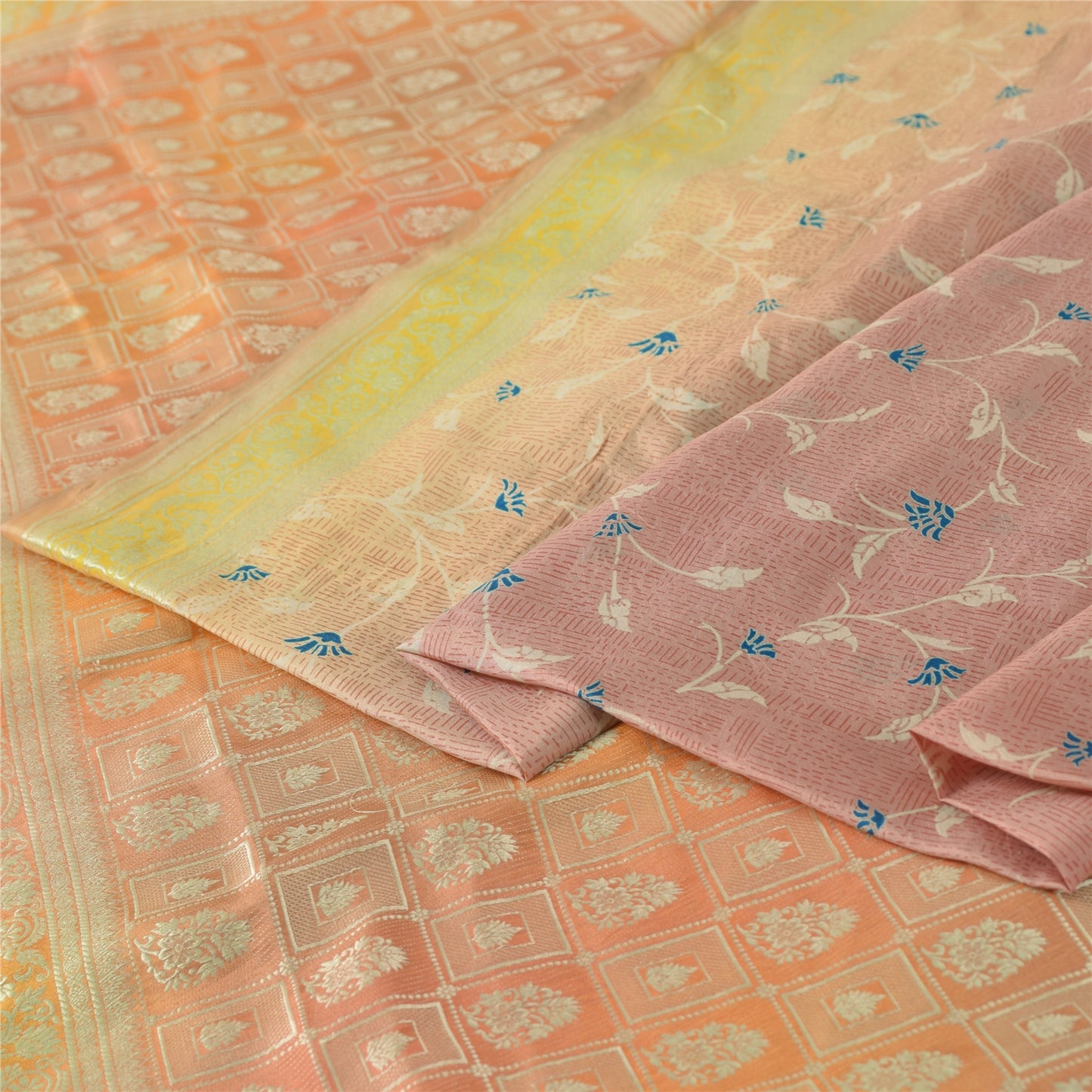 Sanskriti Vintage Sarees Pink Pure Silk Print Brocade Woven Sari 6+yd Fabric