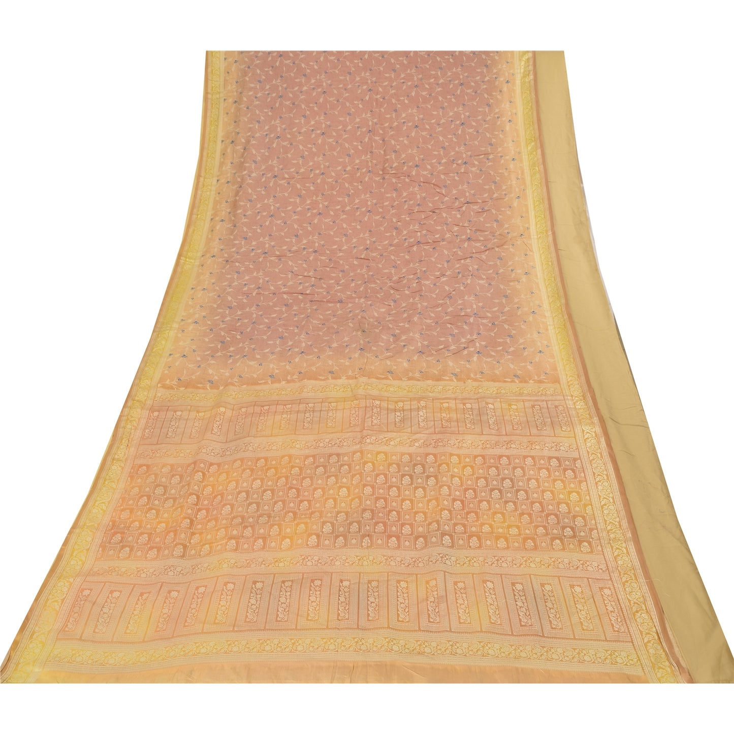 Sanskriti Vintage Sarees Pink Pure Silk Print Brocade Woven Sari 6+yd Fabric