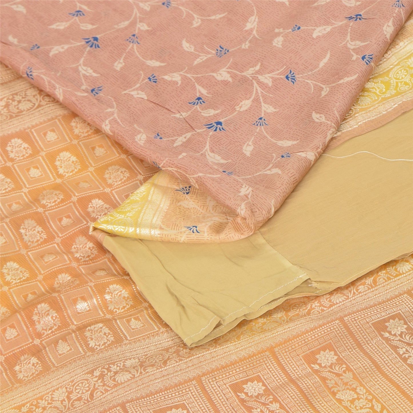 Sanskriti Vintage Sarees Pink Pure Silk Print Brocade Woven Sari 6+yd Fabric