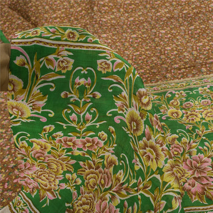 Sanskriti Vintage Sarees Brown Indian Pure Silk Printed Sari 5+yd Craft Sustainable Fabric