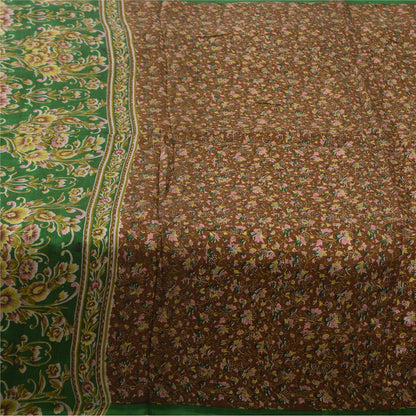 Sanskriti Vintage Sarees Brown Indian Pure Silk Printed Sari 5+yd Craft Sustainable Fabric
