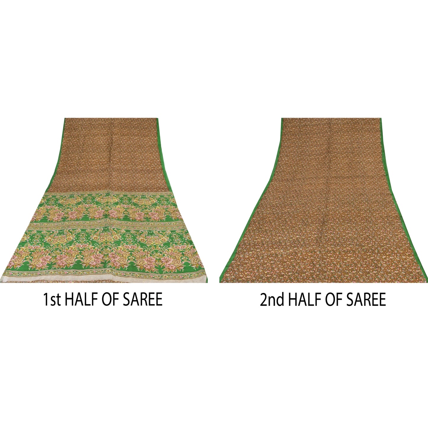 Sanskriti Vintage Sarees Brown Indian Pure Silk Printed Sari 5+yd Craft Sustainable Fabric