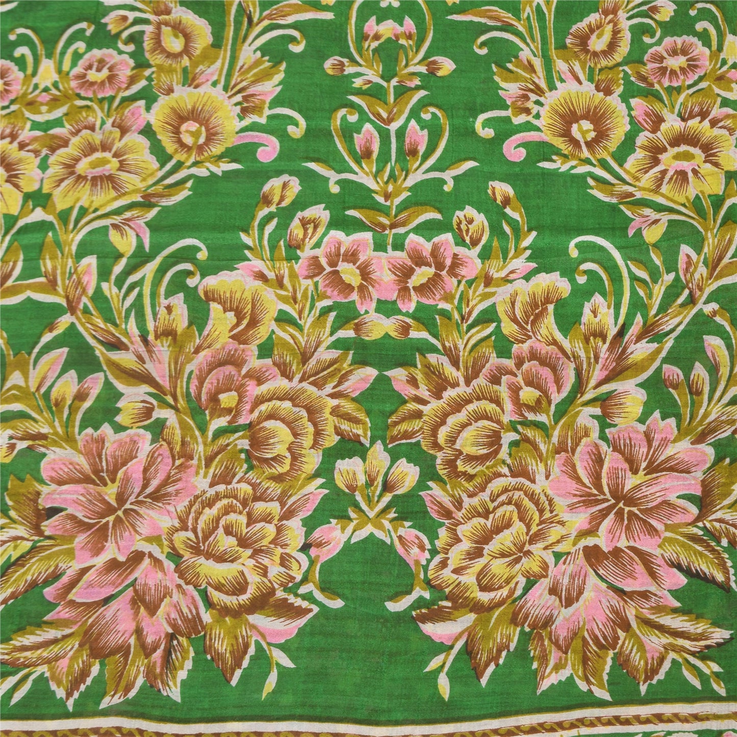 Sanskriti Vintage Sarees Brown Indian Pure Silk Printed Sari 5+yd Craft Sustainable Fabric